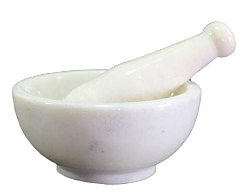 KLEO 6" Wide (BIG SIZE) Natural Stone Mortar and Pestle Set as Spice Grinder Medicine Masher - Okhli And Musal (Black & White)