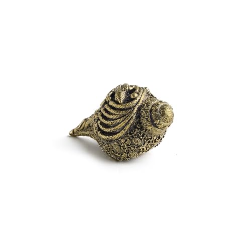 ESPLANADE Brass Narayan Shankh, Vishnu Conch Shell with Vishnu God, Laxmi Maa, and Sheshnag Engraved, 3-Inch Pooja Item, Antique Collectible Piece Light Weight