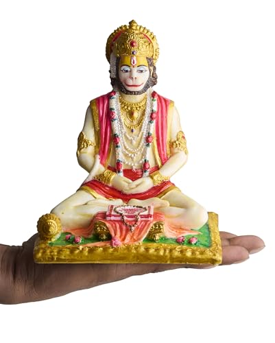 ESPLANADE Resin Hanuman Idol for Car Dashboard Ð Bajrangbali Murti in Sitting Blessing Pose for Home Temple & Office DŽcor, Multicolour Sankat Mochan Miniature Desk Statue (7" Inches)