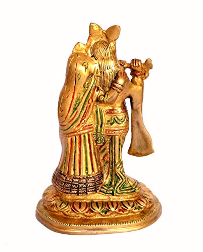 StonKraft - Radha Krishna Pair Murti Idol Statue Sculpture - Brass- Antique
