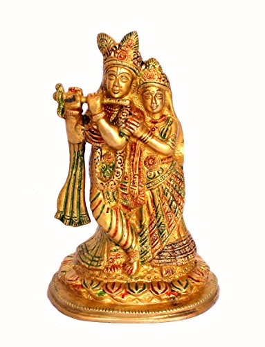 StonKraft - Radha Krishna Pair Murti Idol Statue Sculpture - Brass- Antique