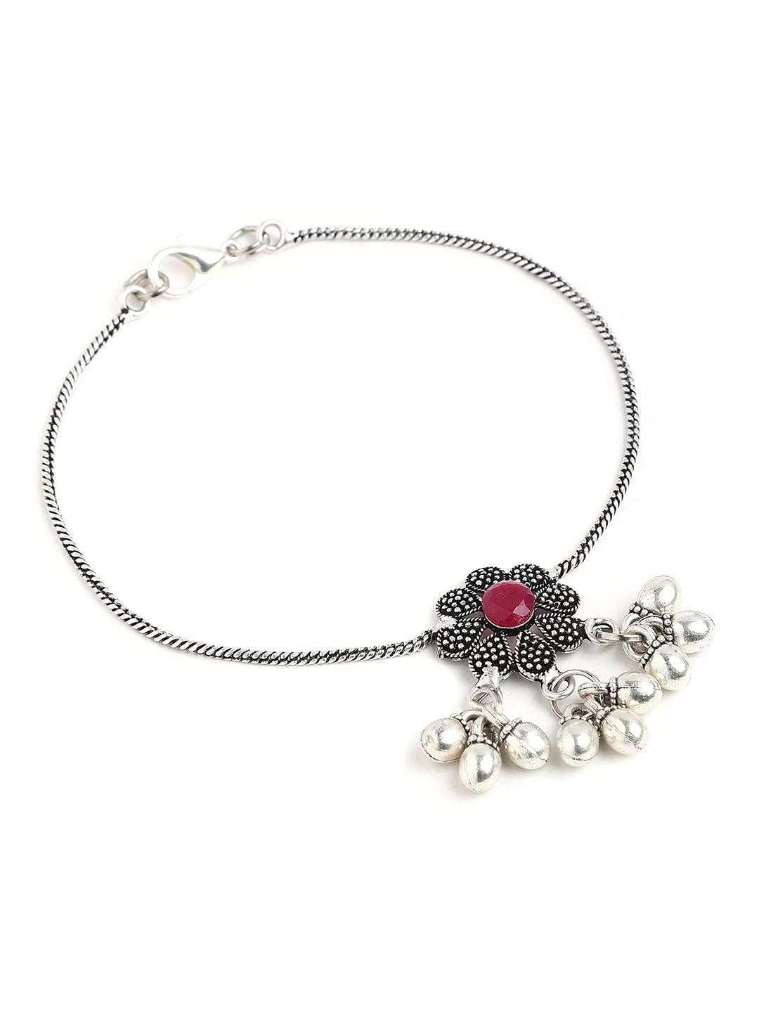 Binnis wardrobe Silver-plated Anklets Paayal Ka_ukk_l with flower fligrees