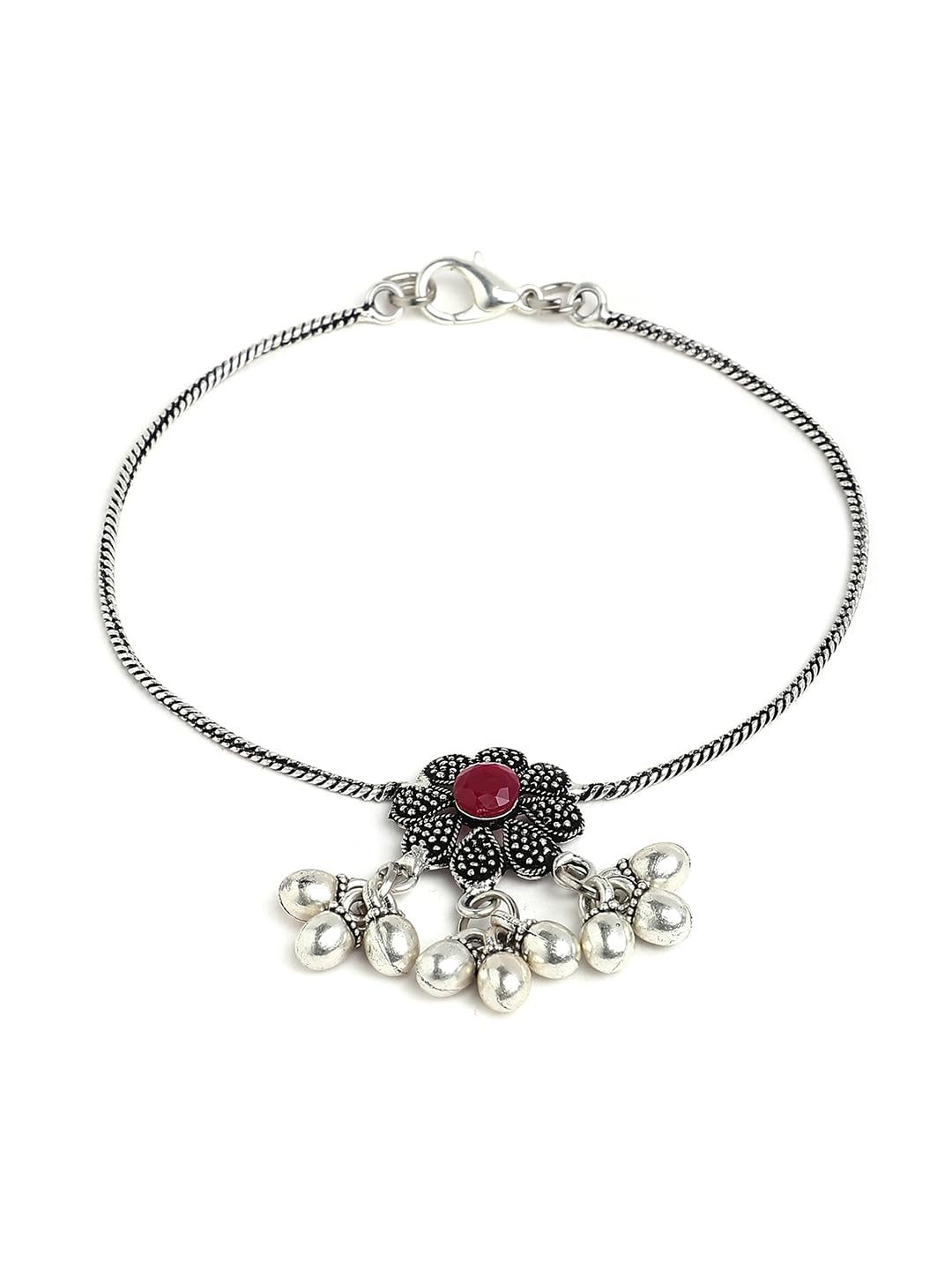 Binnis wardrobe Silver-plated Anklets Paayal Ka_ukk_l with flower fligrees
