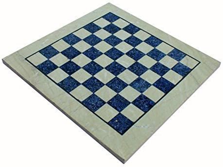 StonKraft Collectible Australian Marble and Lapis Lazuli Chess Board Set + Brass Chess Pieces Pawns - Decorative Stone Chess - 15" Inches