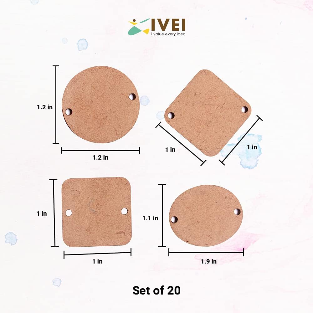 IVEI DIY MDF Cutouts of Rakhi/Friendship Band for Rakshabandan, Festivals - Plain MDF Blanks Cutouts for Painting Wooden Sheet Craft, Decoupage, Resin Art Work & Decoration - Set of 20
