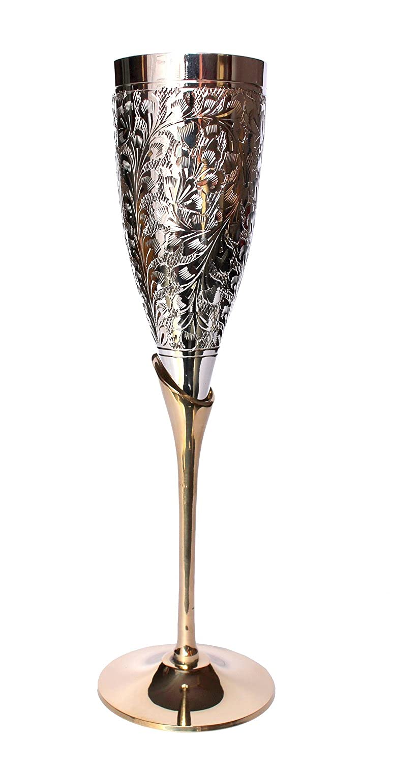 StonKraft eSplanade Engraved Brass Goblet Champagne Glasses Flutes Coupes Wine Glass Set