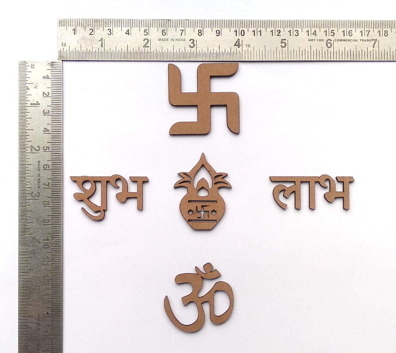 IVEI DIY MDF Cutouts of Sathiya, Shubh, Labh, Kalash, Om for Diwali & Festivals - Plain MDF Blanks Cutouts (Small) for Painting Wooden Sheet Craft, Decoupage, Resin Artwork & Decoration - Set of 20