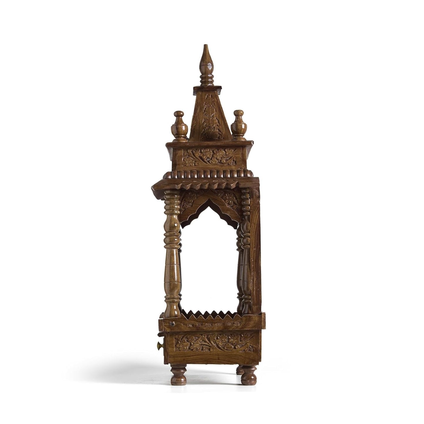 ESPLANADE Beautiful Wooden Mandir for Home, Engraved Temple for Home with Storage Drawer, Puja Mandir Stand, Pooja Items for Pooja Room,Temple for Office, Brown