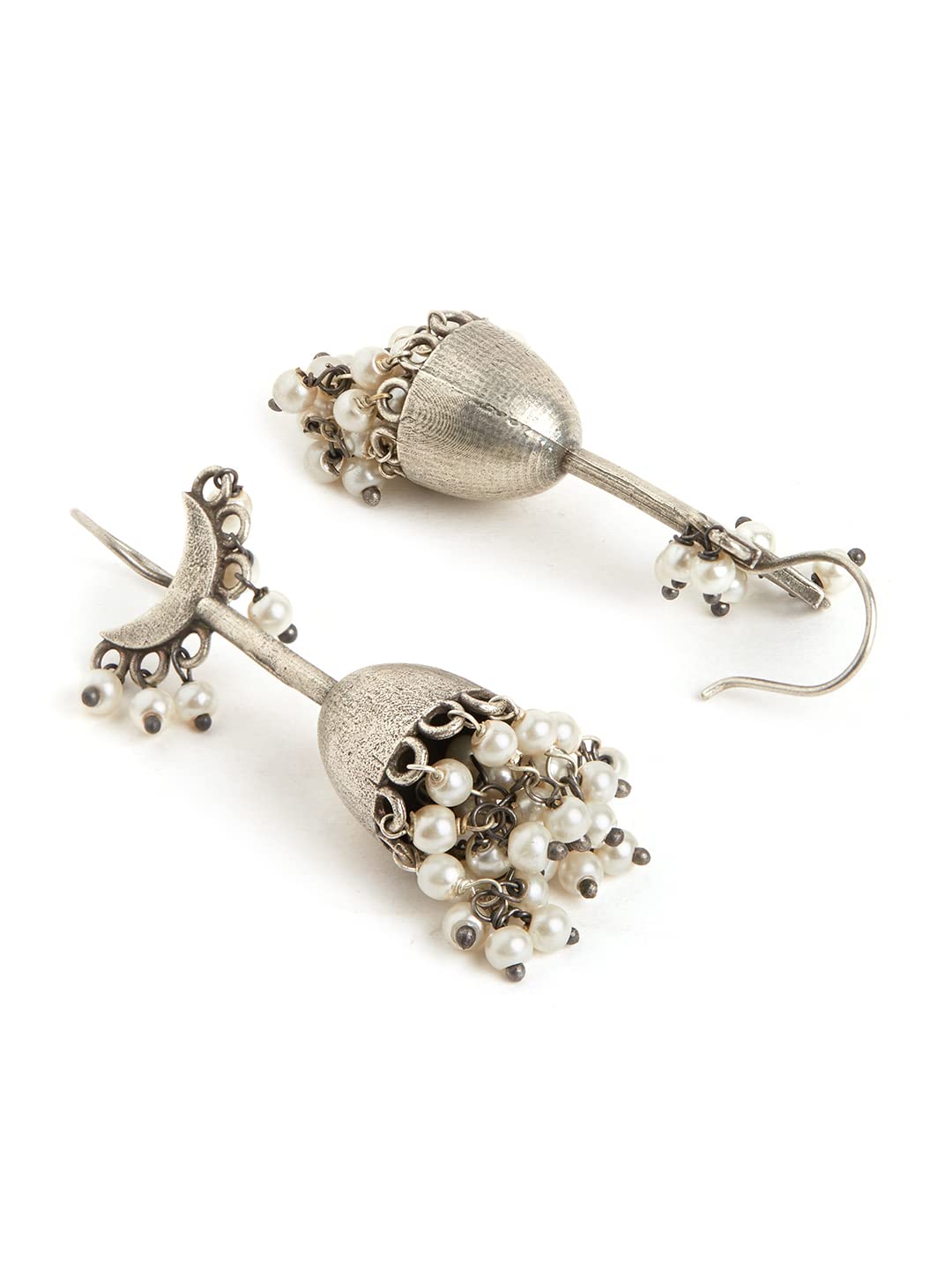 Binnis wardrobe Dual-Toned textured long Jhumka with hanging pearl handcrafted earrings