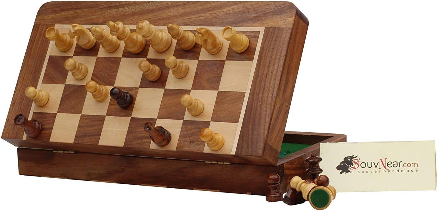 StonKraft 10" x 10" Wooden Chess Game Board Set + Wooden Chess Pieces