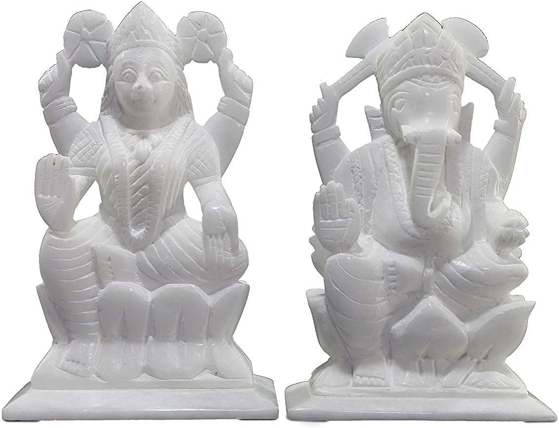 StonKraft - 7" (BIG SIZE) - Ganesh Laxmi Idol - Marble Lord Ganesh Ganpati Ganesha Laxmi Lakshmi Idol, Statue, Murti, Sculpture - Plain & Colourfull