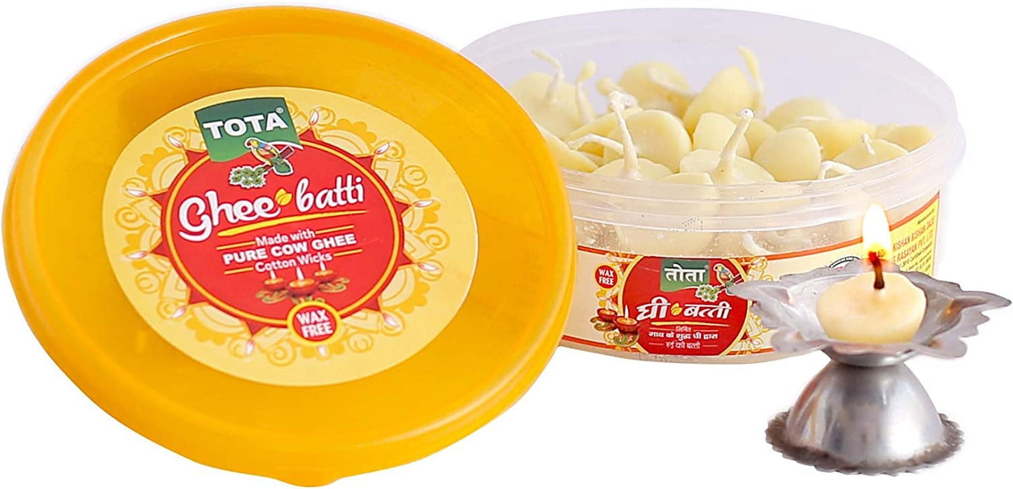 TOTA Pure Cow Ghee Diya Cotton Wick for Puja -50 Ghee Batti | Wax Free Desi Ghee Diya Wick – Pack of 1