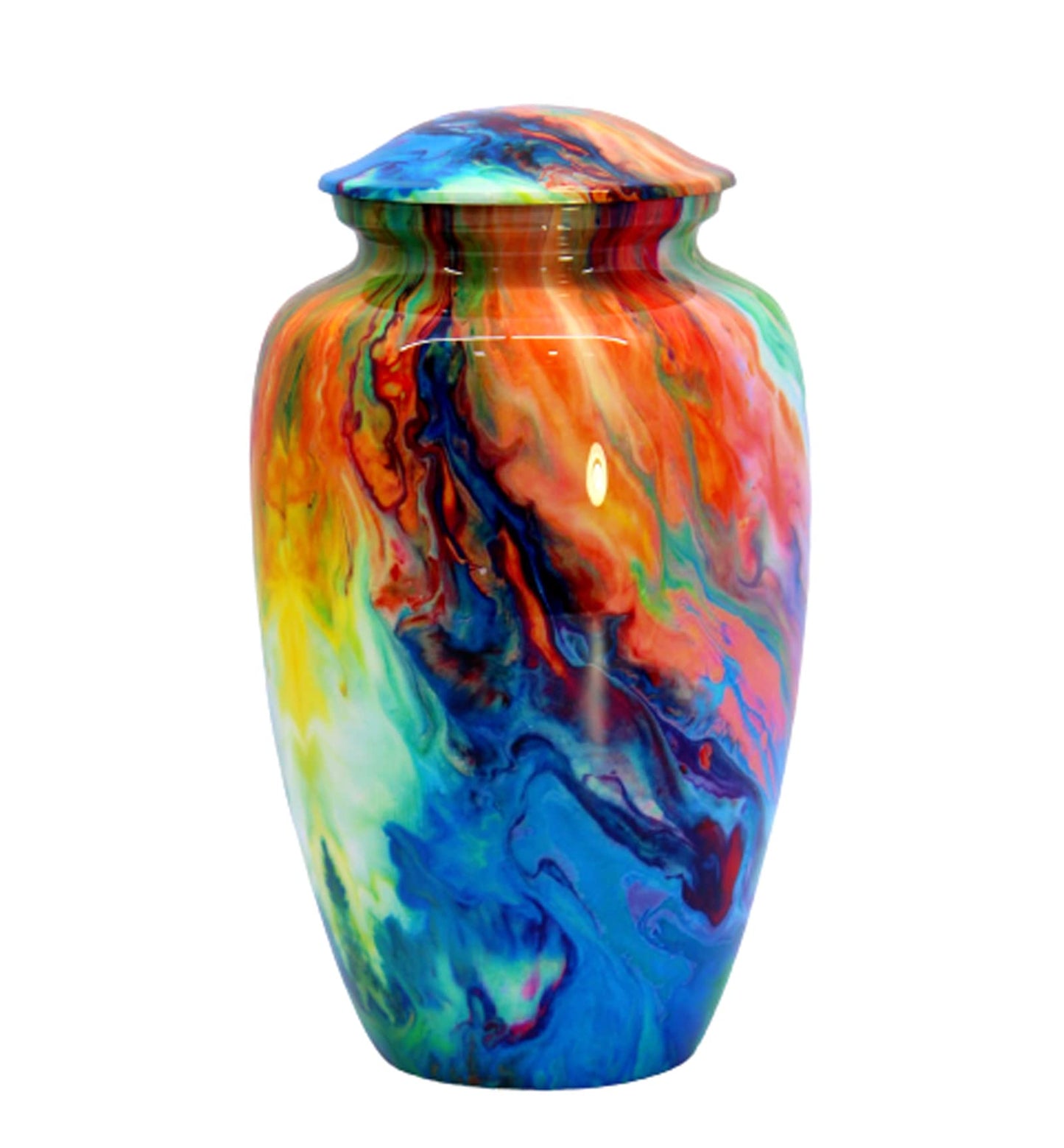 eSplanade Metal Cremation Urn Memorial Jar Pot Container | Full Size Urn for Funeral Ashes Burial | Flowers Printed Urn | Blue, Brown, Multicolor - 10" Inches