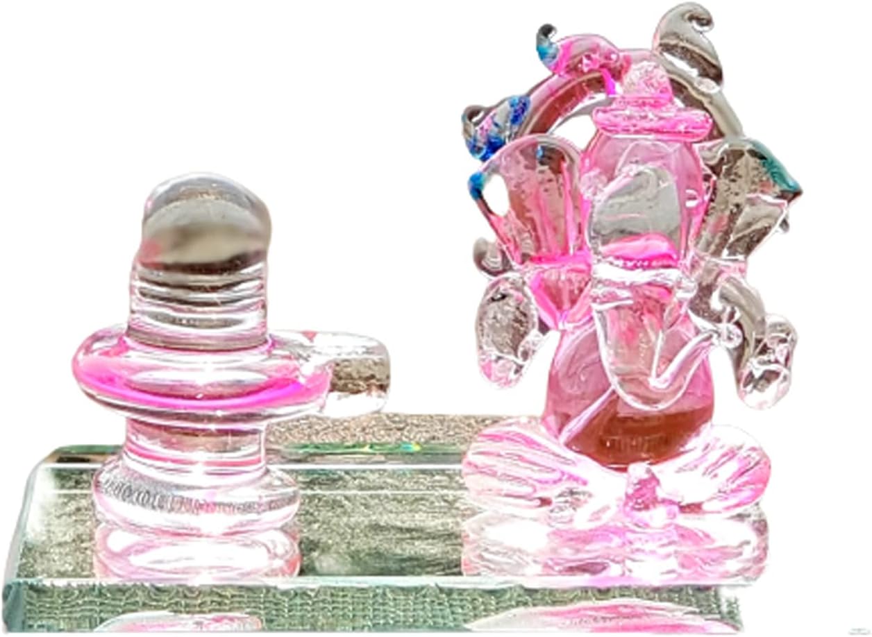eSplanade Ganesh with Shivling Crystal Glass Showpiece Figurine Murti Idol Statue Sculpture (2") - Car Dashboard Idols | Crystal Glass