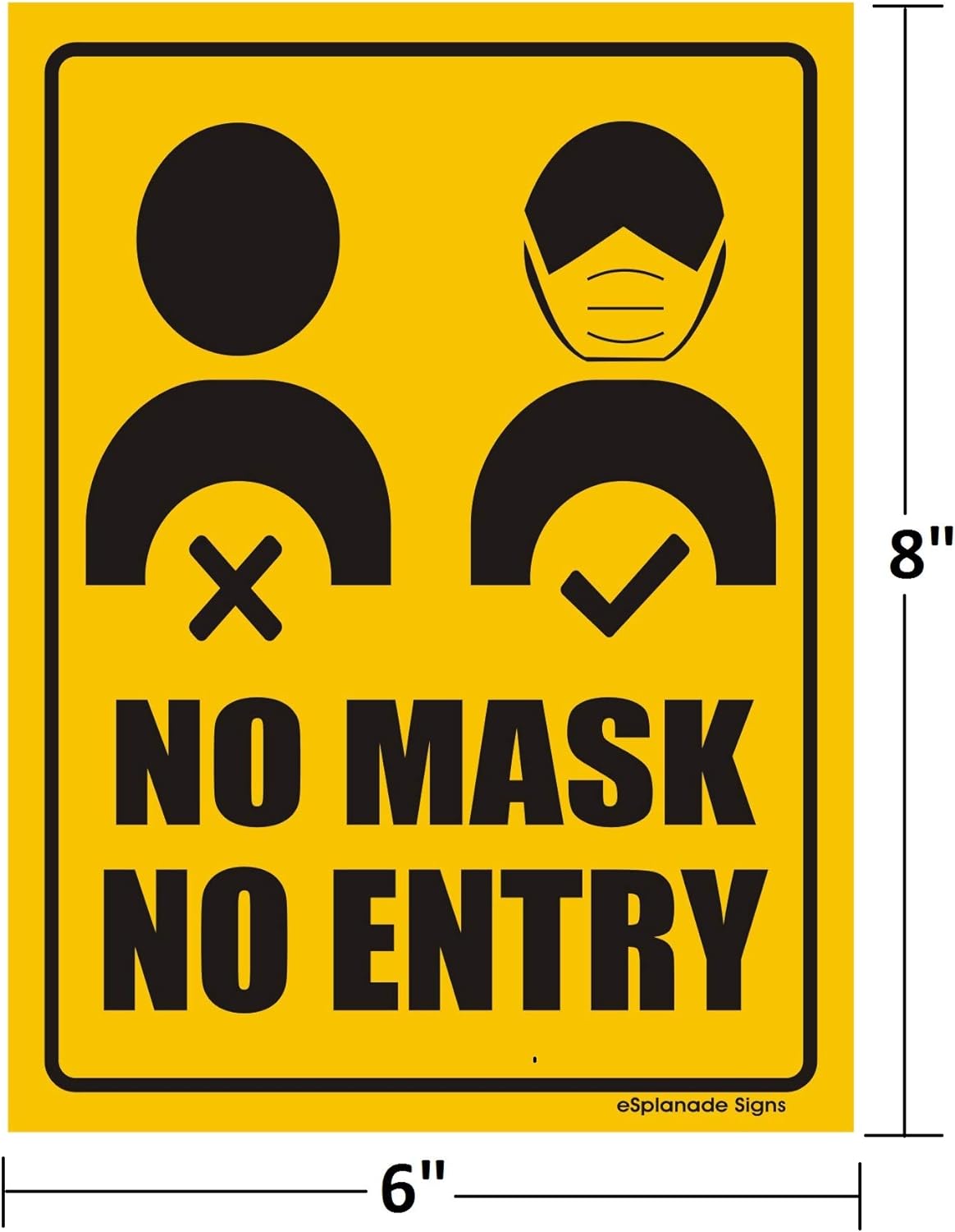 eSplanade No Mask No Entry and Sanitize Sign Sticker Decal - Easy to Mount Weather Resistant Long Lasting Ink Size (8" x 6")