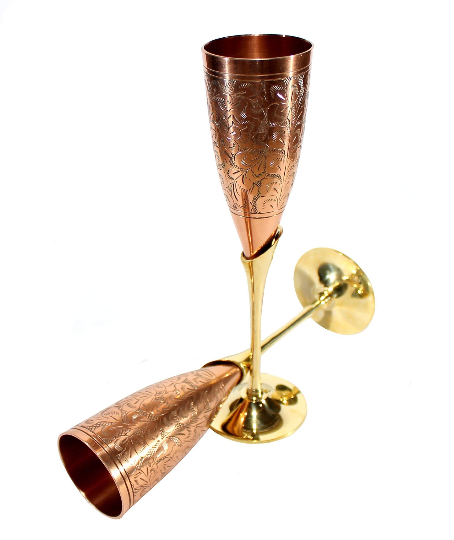 StonKraft eSplanade Engraved Brass Goblet Champagne Glasses Flutes Coupes Wine Glass Set