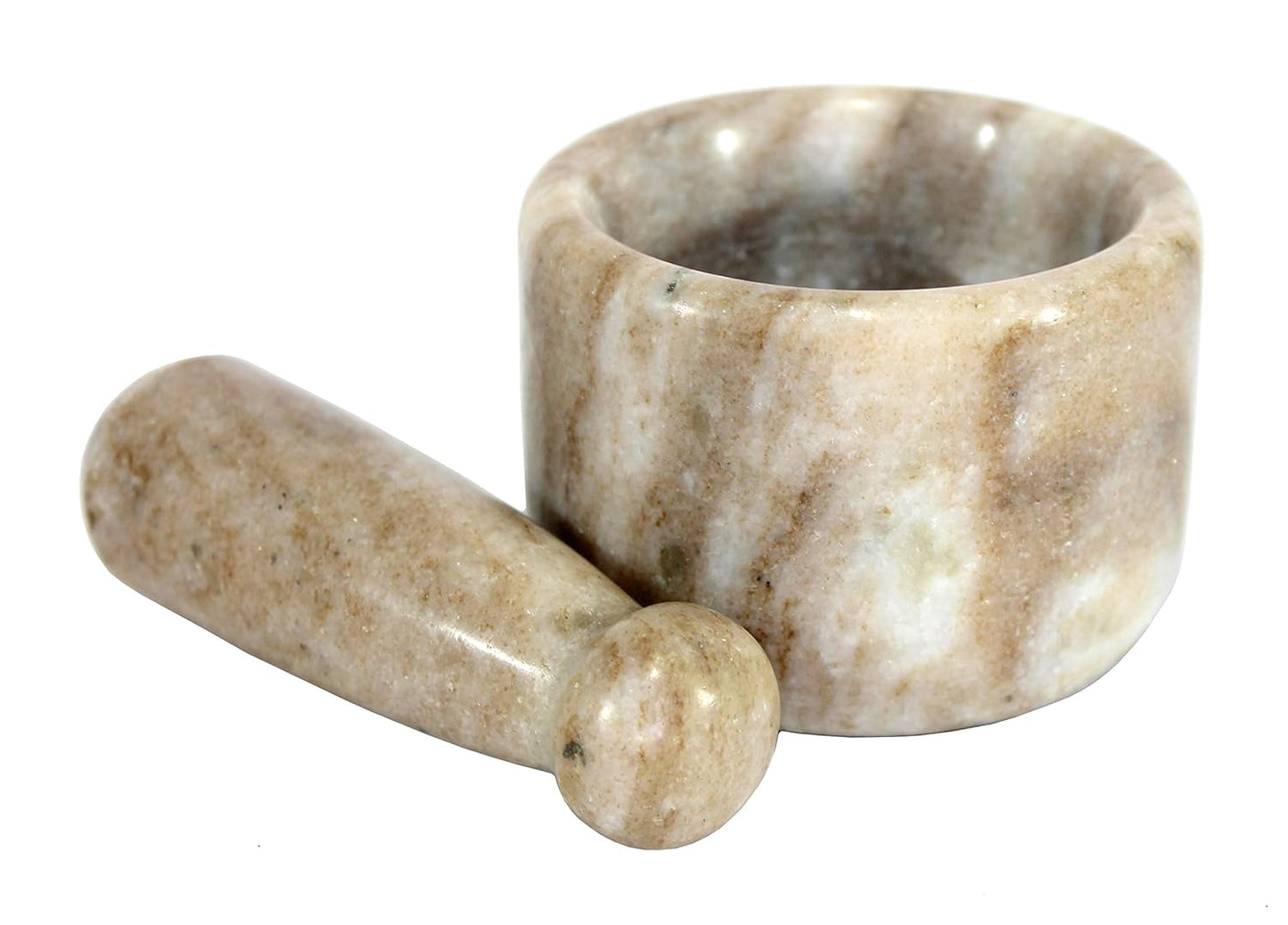 KLEO Marble Stone Mortar and Pestle Set as Okhli Musal Kharad Khallad Spice, Medicine Grinder Masher - 2.5" & 5" Diameter Natural (Beige)