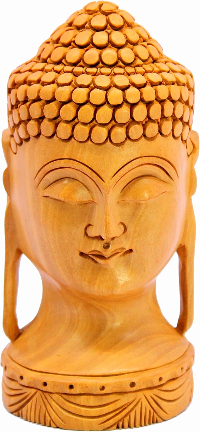 eSplanade Wooden Buddha Face Buddha Head Showpiece Buddhist Statue Sculpture Idol Figurine | Home Decor | Brown - 5" Inches