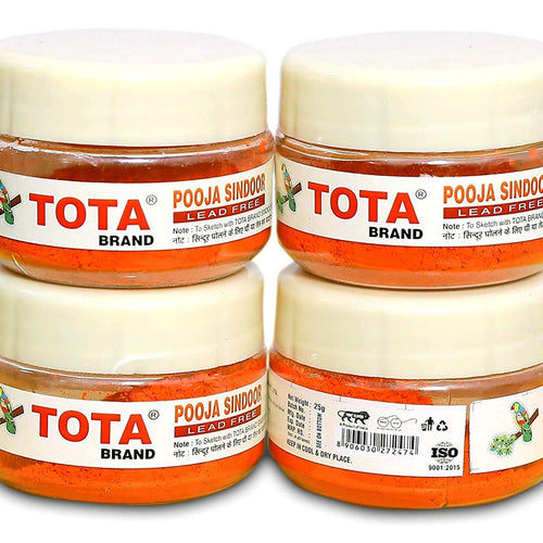 Tota Sindoor for Pooja, Tilak, Hanumanji and Ganesh ji Puja | 100% Lead Free | Pack of 4 (20gm x 4) | Colour - Orange
