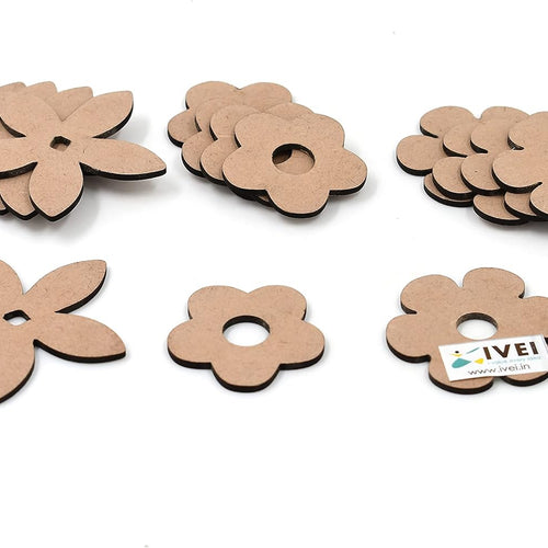 IVEI MDF Flower, Heart, Leaves Christmas Cutouts/Embellishment - DIY Craft Materials - Floral Shaped MDF Blank Cutouts for Painting, Wooden Sheet Craft Board for Resin Art & Fluid Art, Mandala Art, Pyrography - Set of 15