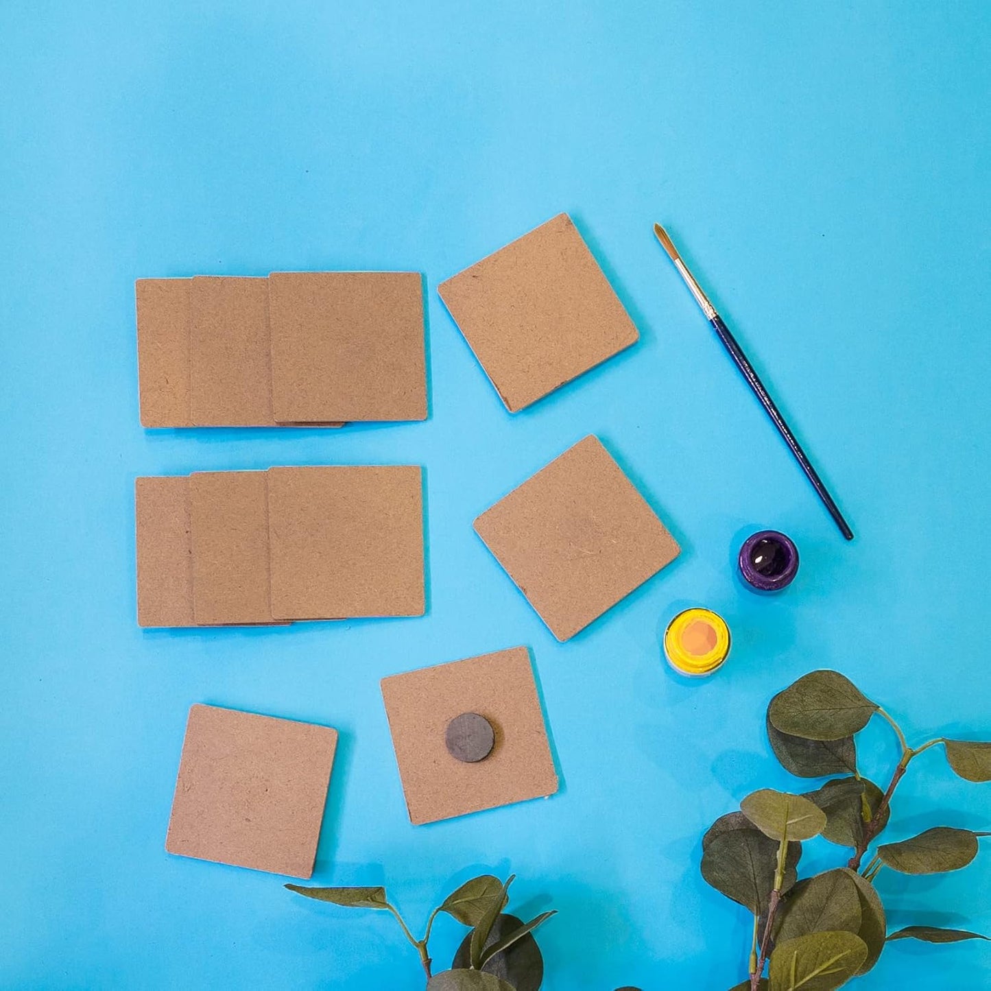 IVEI DIY MDF Wood Sheet Craft Magnet - Plain MDF Fridge Magnet Blanks Cutouts - Magnets for Painting Wooden Sheet Craft, Decoupage, Resin Art Work & Decoration (3in - Square (Set of 10))