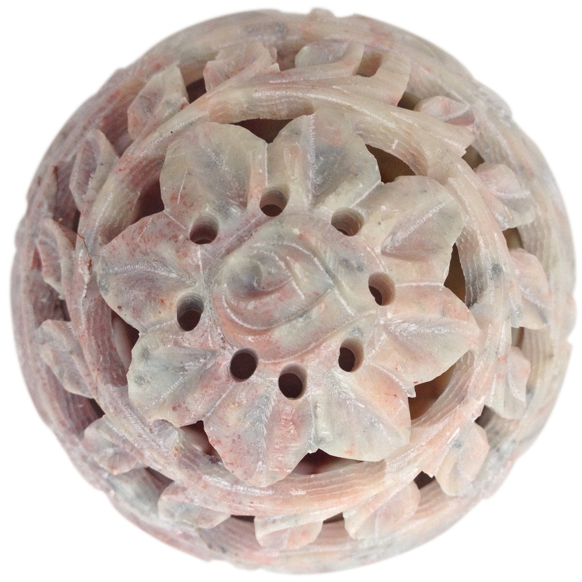 Esplanade Soapstone Candle, Tealight, Votive Holder Sculpture with Elephant Figures and Tendrils Carved on The Side and a Rosette on The Top (Small - Appx. 3 X 2.5 in)