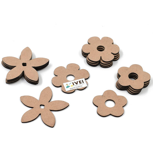 IVEI MDF Flower, Heart, Leaves Christmas Cutouts/Embellishment - DIY Craft Materials - Floral Shaped MDF Blank Cutouts for Painting, Wooden Sheet Craft Board for Resin Art & Fluid Art, Mandala Art, Pyrography - Set of 15