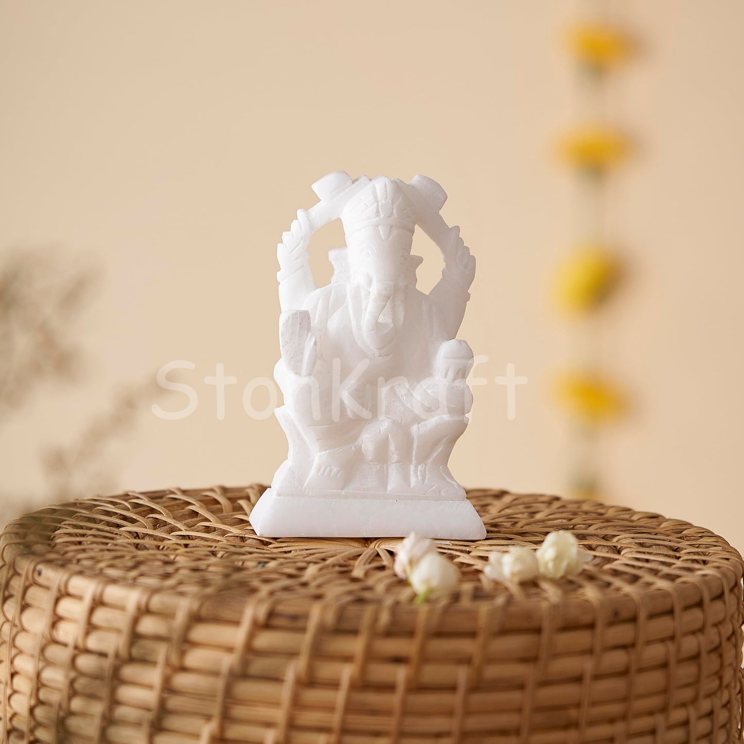 StonKraft Marble Ganesh Ganesha Statue Murti Idol ( Left Trunk)