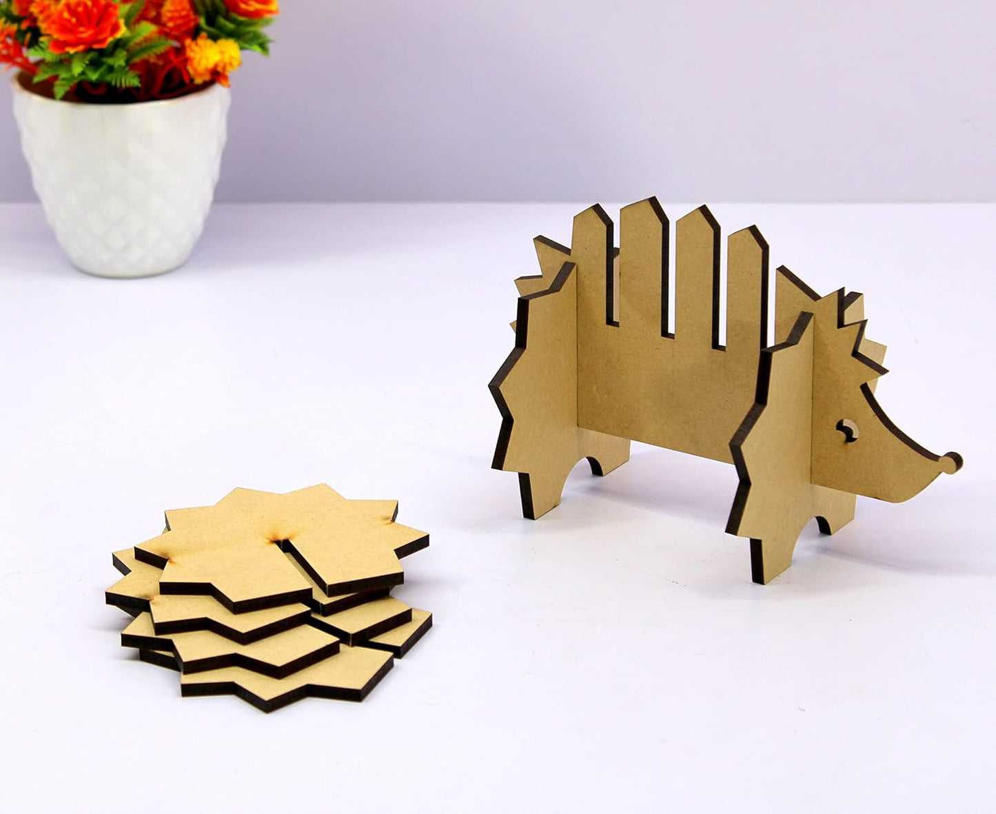 eSplanade DIY Craft MDF Decoupage Coasters - Set of 6 /Table Coasters/for Craft/Activity/Simple Animal Shape Decoupage/Painting/Resin Work/Hedgehog & Sheep shape