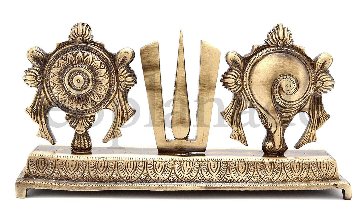 eSplanade Brass Shankh Chakra Namah Showpiece | Shankha Chakra Tilak | Shankha Gada Padma | Padmanabha Swami | Vishnu | Home Decor (8 Inches)