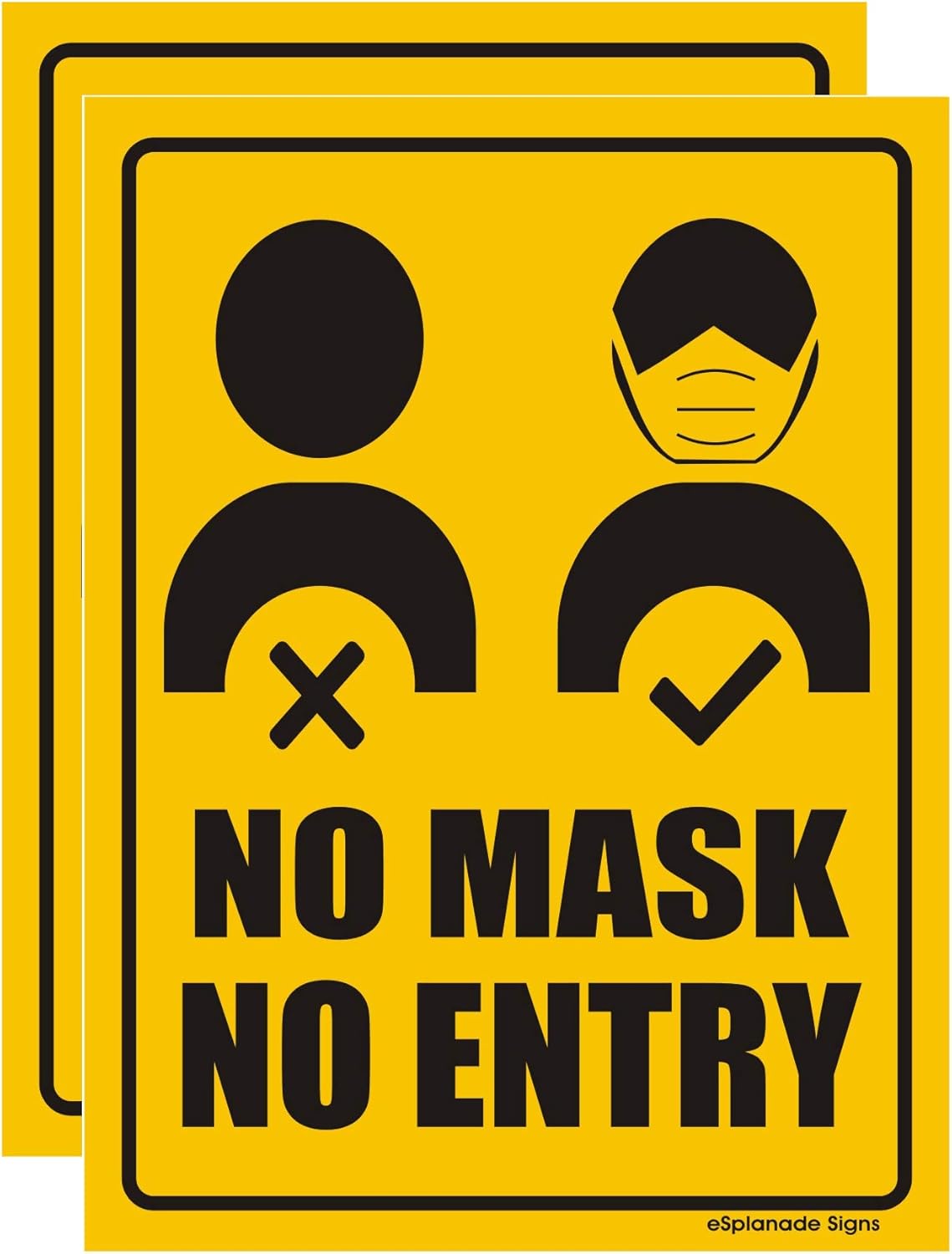 eSplanade No Mask No Entry and Sanitize Sign Sticker Decal - Easy to Mount Weather Resistant Long Lasting Ink Size (8" x 6")