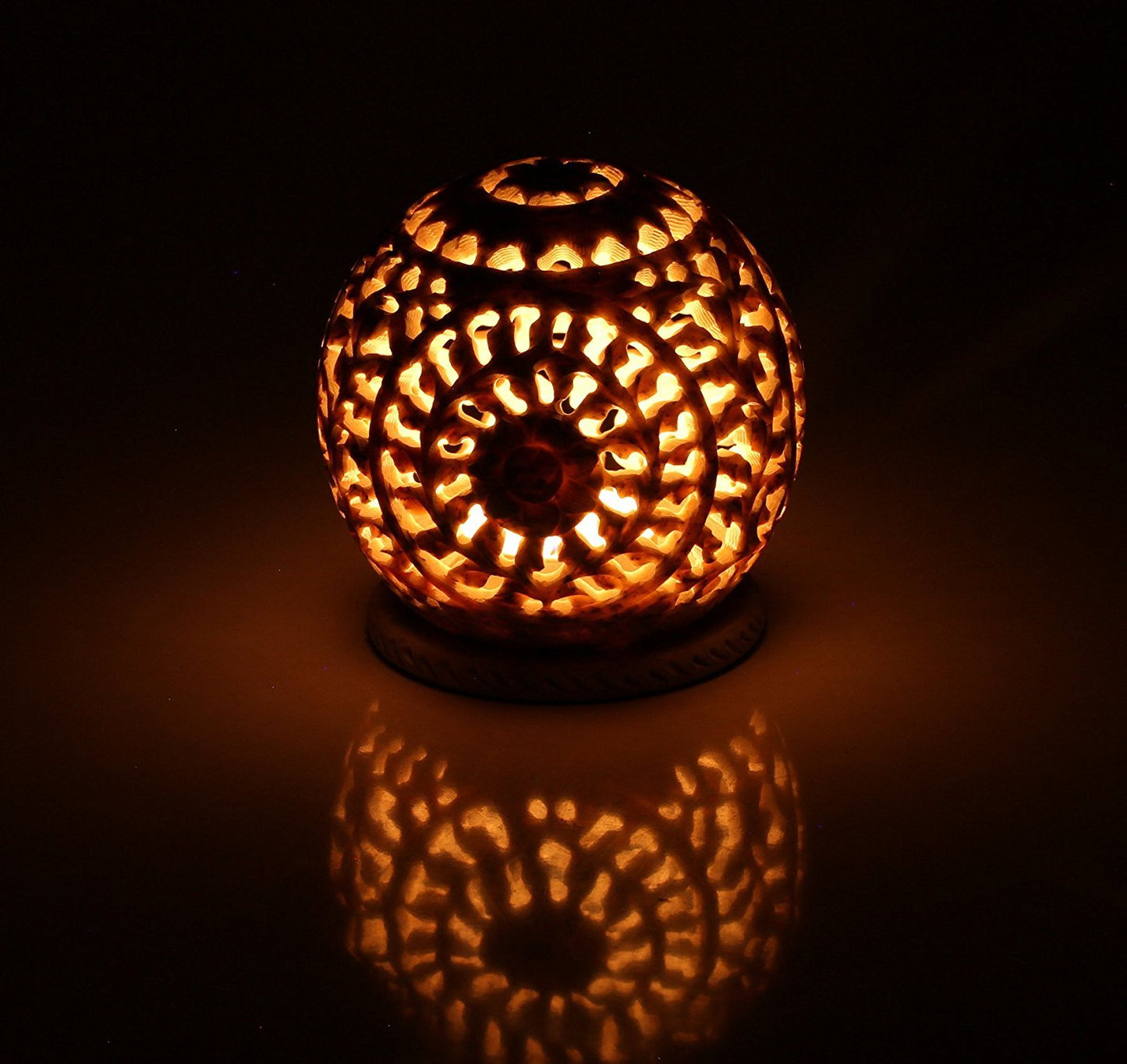 Esplanade Unique Hand Carved Tealight Holder Sphere Shaped Soapstone with Intricate Tendril Openwork Floral Decorative Lantern