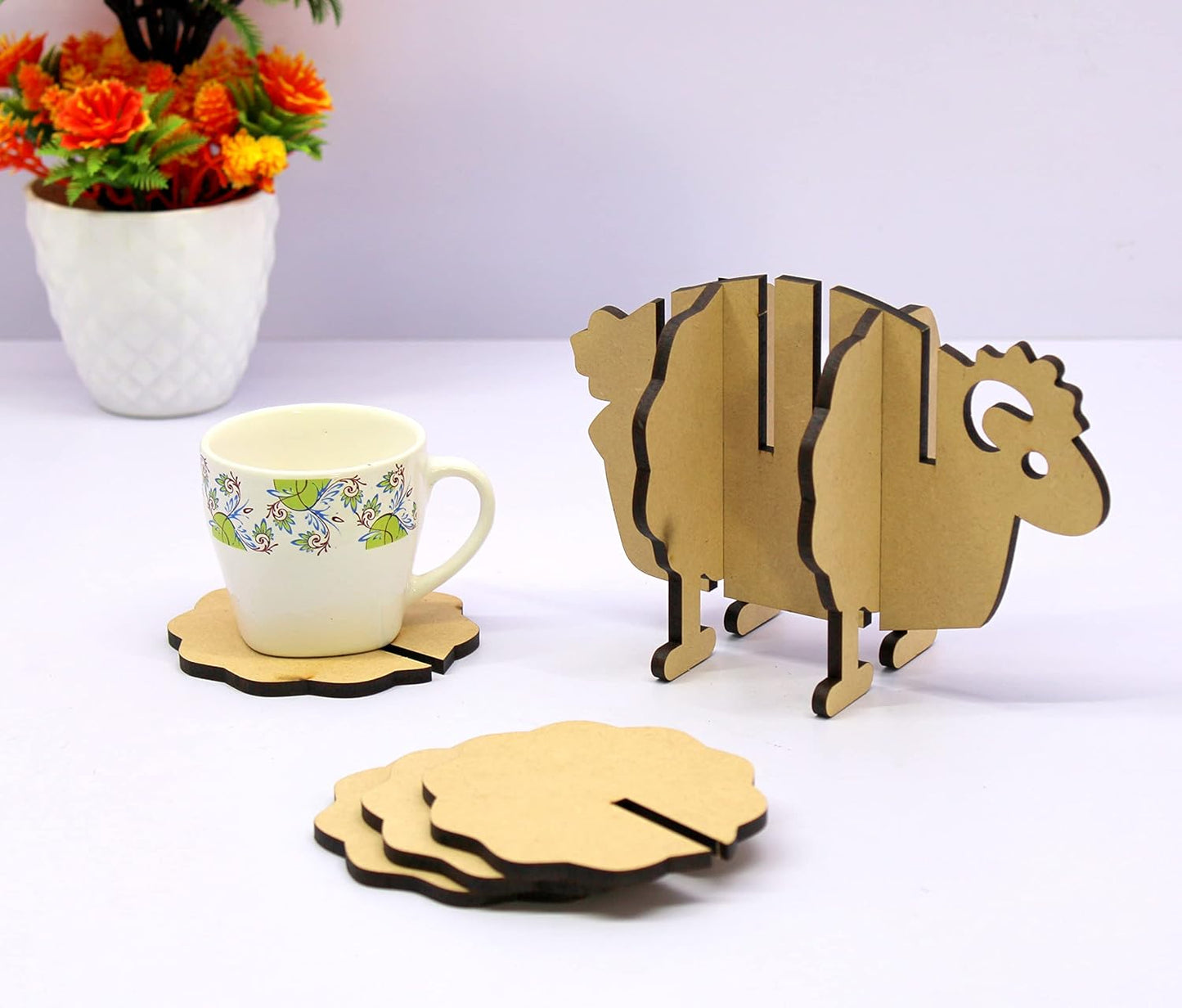 eSplanade DIY Craft MDF Decoupage Coasters - Set of 6 /Table Coasters/for Craft/Activity/Simple Animal Shape Decoupage/Painting/Resin Work/Hedgehog & Sheep shape