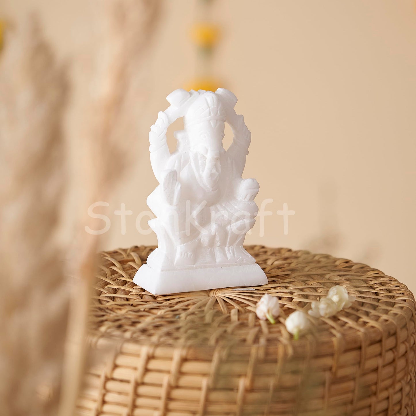 StonKraft Marble Ganesh Ganesha Statue Murti Idol ( Left Trunk)
