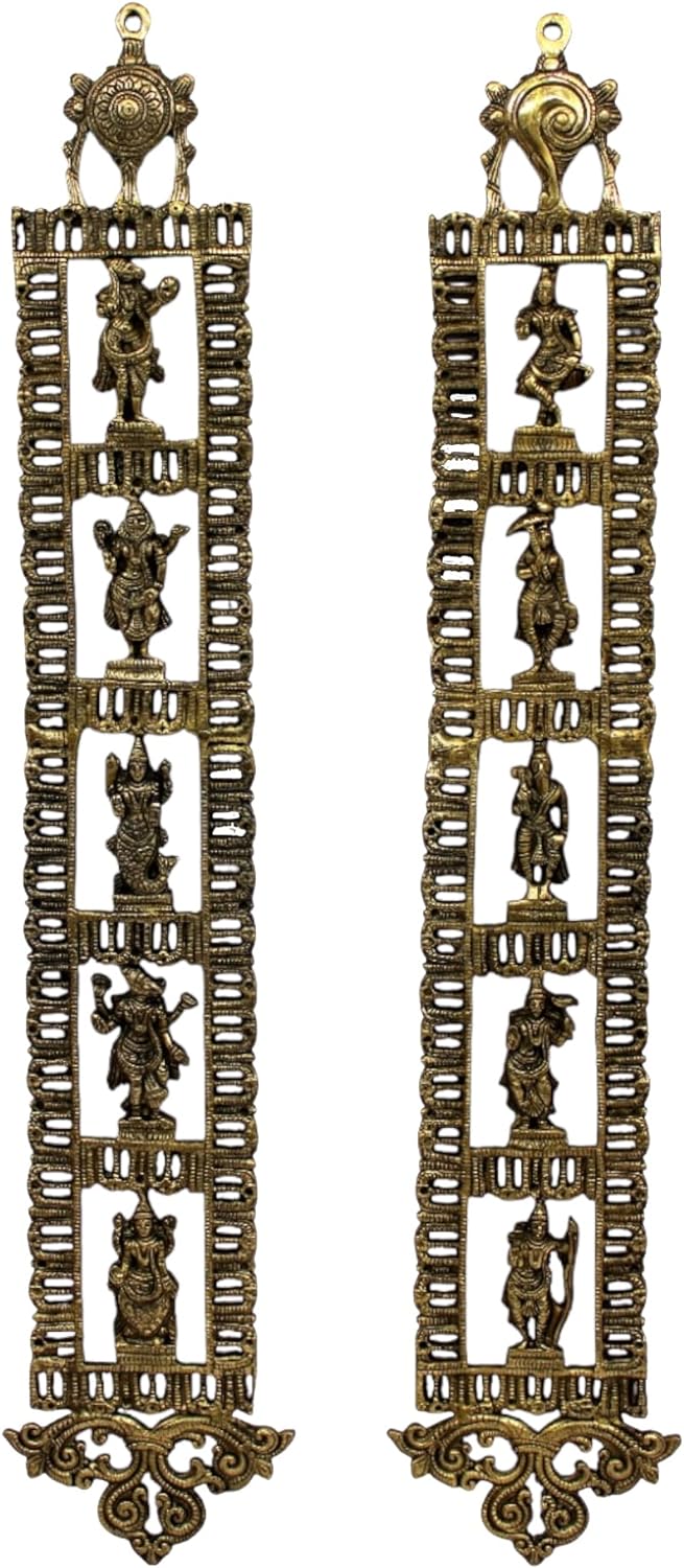 eSplanade - Brass Vishnu Dashavatar Dashavatara Dasavatharam - Ten Incarnations Avtars - Ten Incarnations of Lord Vishnu - Wall Hanging