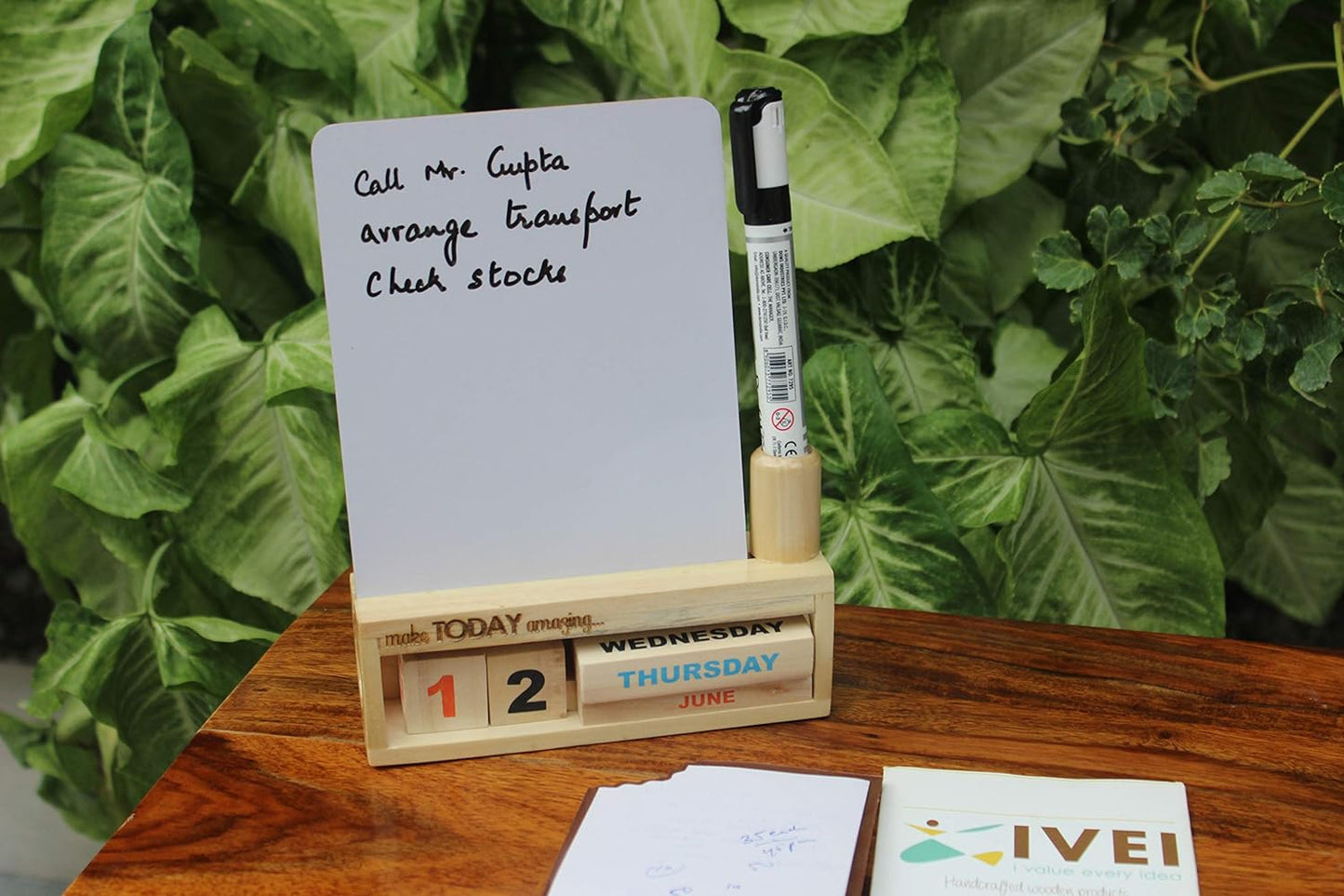 IVEI Wooden Endless Desk Calendar with White Board | Motivational Quote | Without Quote