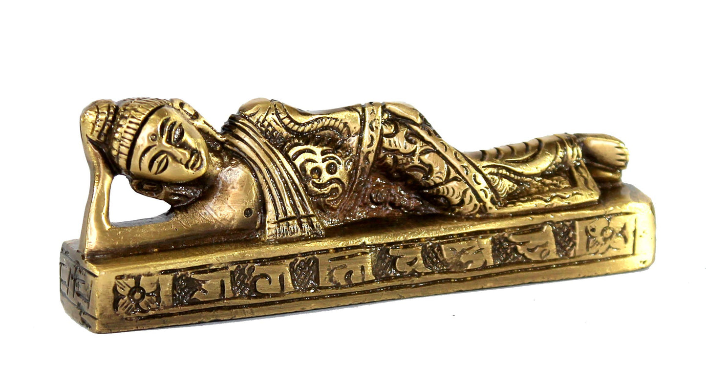 ESPLANADE Sleeping Buddha Statue for Living Room | Antique Reclining Buddha for Home Decor | Brass Showpiece, Idol & Figurine | Car Dashboard, Office Table Decoratives, Gautam Buddha Gift, Golden