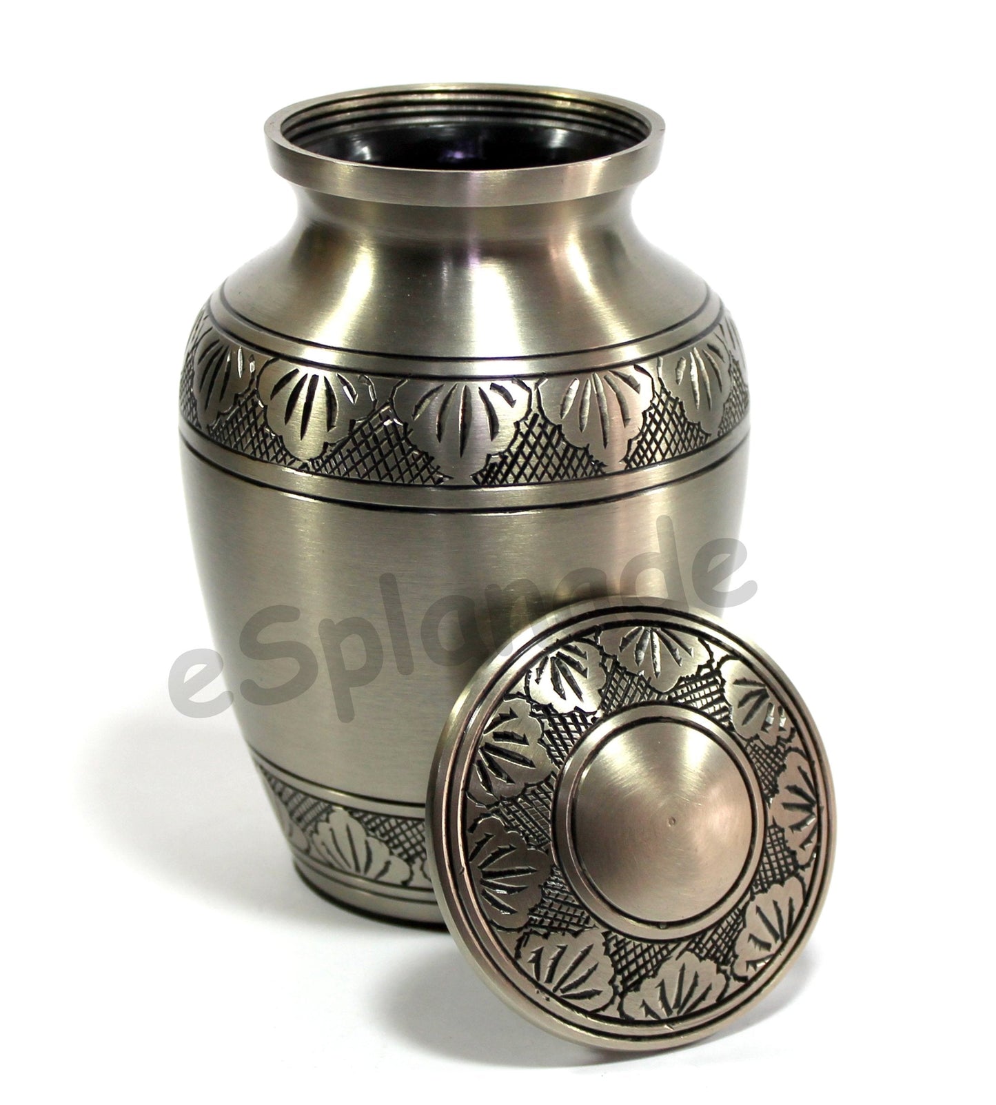 eSplanade Brass Cremation Urn Memorial Jar Pot Container | Medium Size Urn for Funeral Ashes Burial | Engraved Metal Urn | Multicolor- 6" Inches