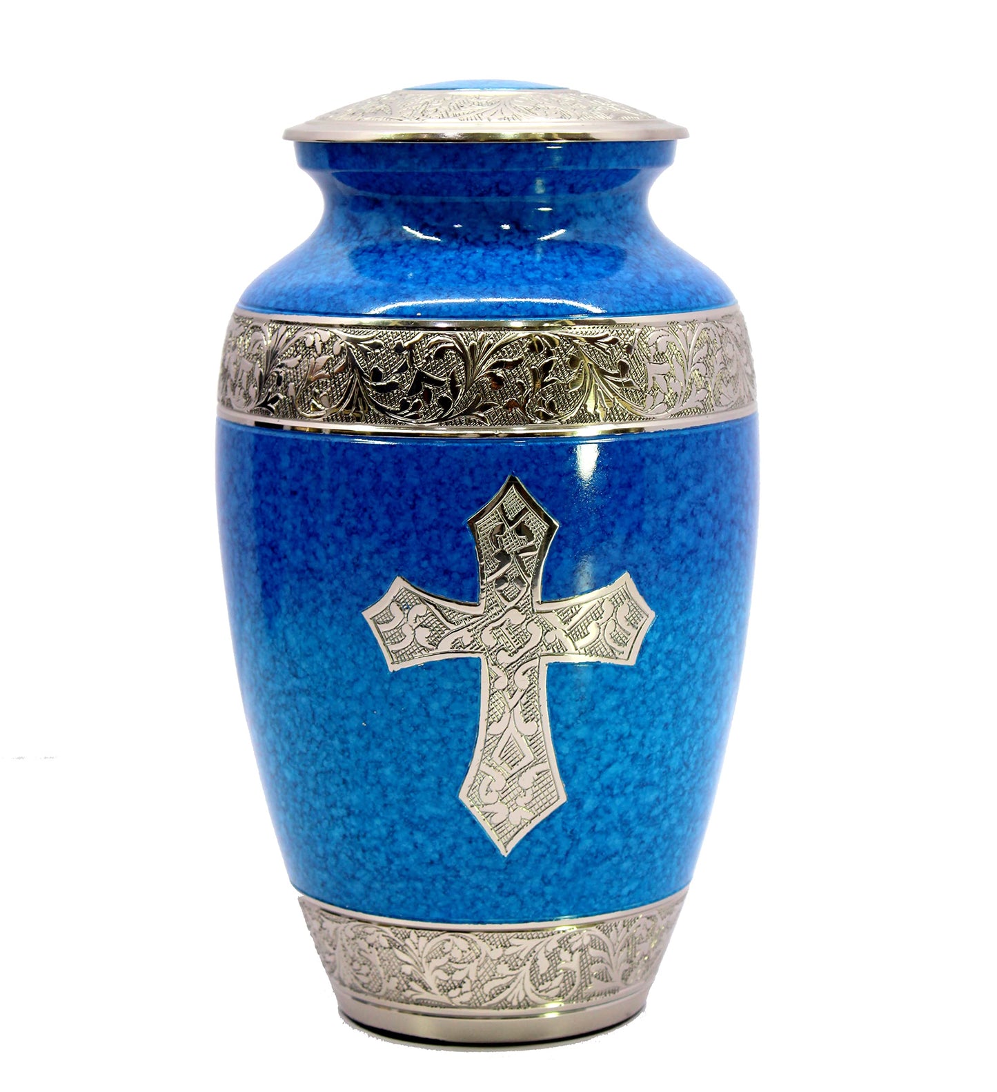 eSplanade Brass Cremation Urn Memorial Jar Pot Container | Full Size Urn for Funeral Ashes Burial | Holy Cross Printed Urn | Black - 10" Inches