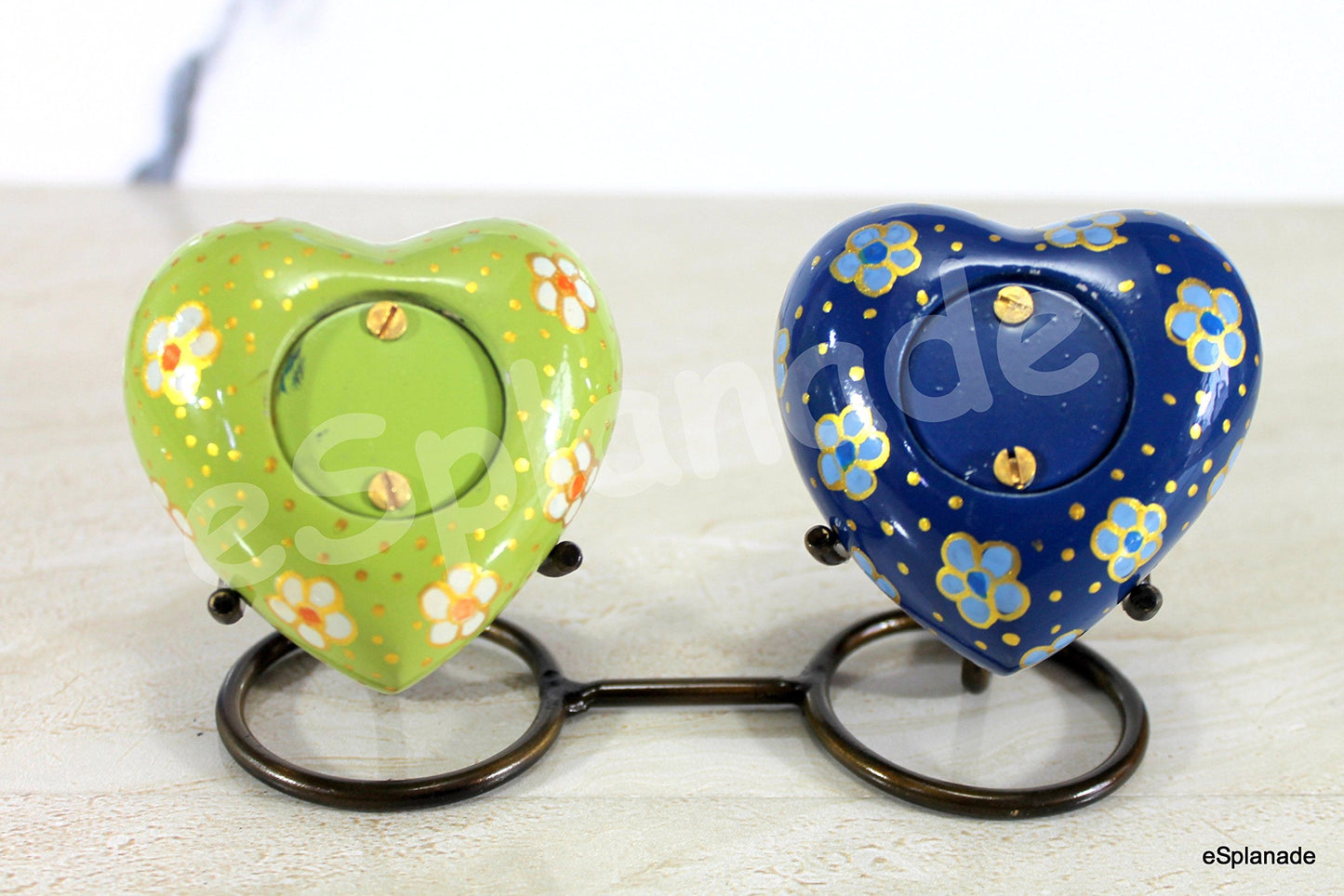 eSplanade Metal Mini Cremation Urn Heart-shaped Keepsake Memorial Jar Pot Container | Small Urn for Funeral Ashes Burial | Wave Textured Metal Keepsake with Stand | Multicolor