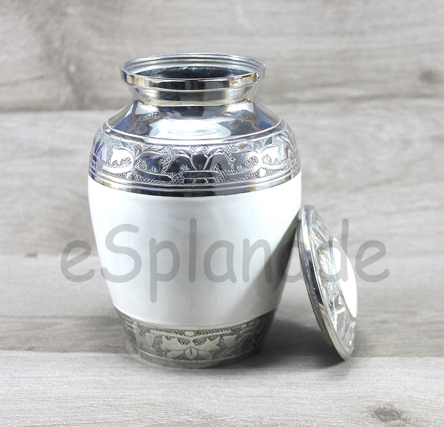 eSplanade Metal Cremation Urn Memorial Jar Pot Container | Medium Size Urn for Funeral Ashes Burial | Engraved Metal Urn