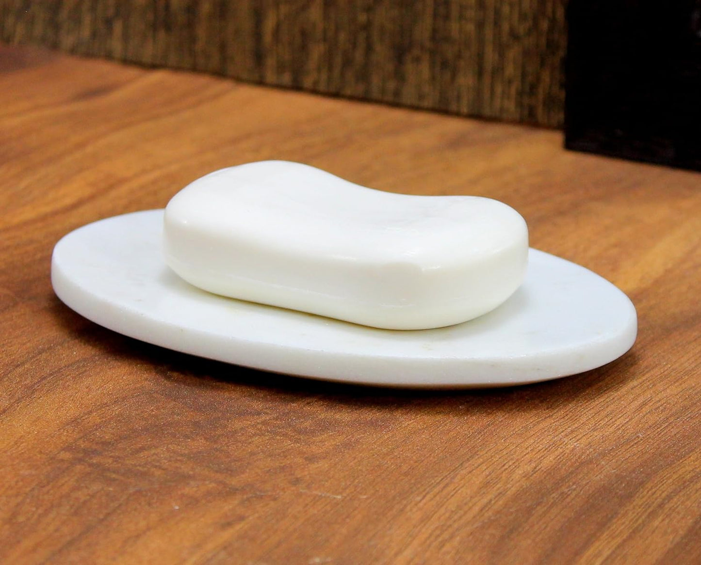 KLEO White & Black Marble Stone Soap Dish Soap Holder Bath Accessories Bathroom Accessories (Oval)