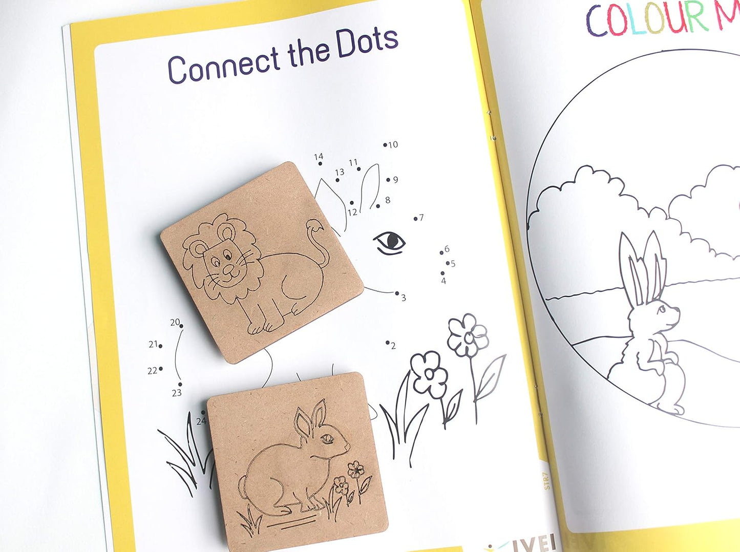 IVEI Panchatantra Kids Learning Book - Workbook and 2 DIY magnets of Panchatantra Story - Colouring Activity Worksheets - Creative Fun Activity and Education For Kids - The Lion and the Clever Rabbit ( Age 4 to 7 Years )