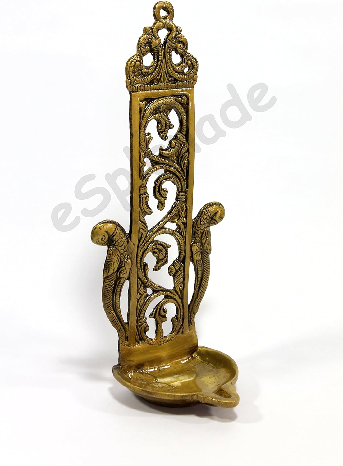 eSplanade - Ethnic Indian Design Peacock Brass Wall Hanging Diya - 11" Inches | Home Decor |Brass Diya | Brass Deepam | Brass Lamps | Kuthu Vilakku |