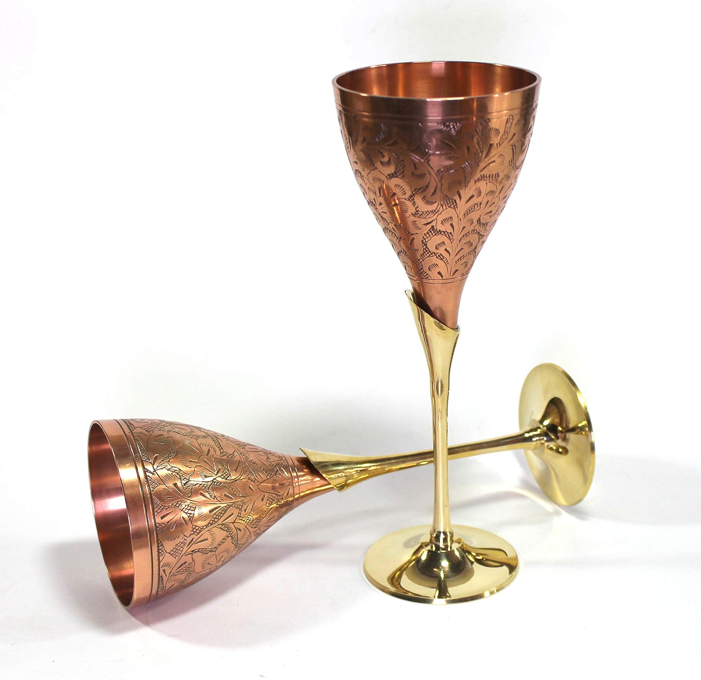 StonKraft eSplanade Engraved Brass Goblet Champagne Glasses Flutes Coupes Wine Glass Set