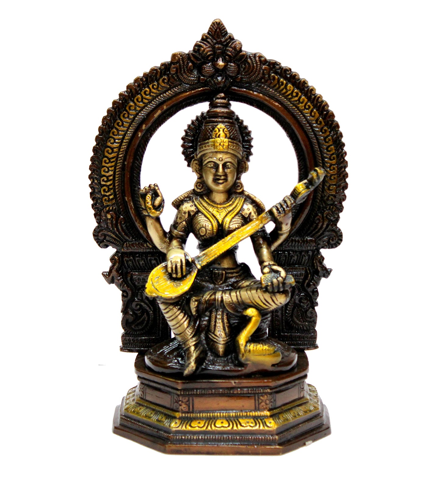 eSplanade Brass Saraswati Maa Murti Idol Statue Sculpture for Home Decor and Temple - 6" & 9.75 Inches