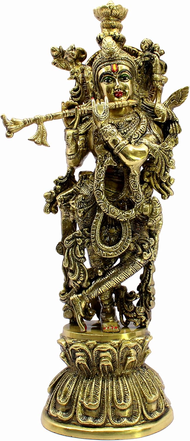 eSplanade Brass Radha Krishna Radhe Krishan Murti Idol Statue Sculpture - Golden - 18" Inches