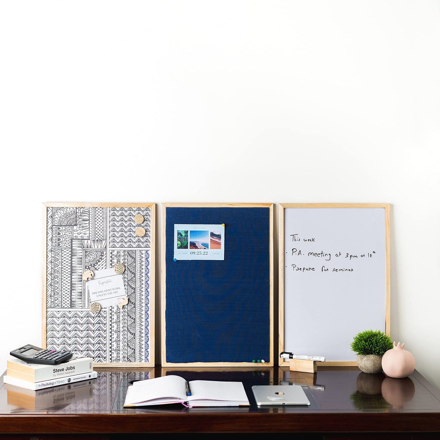 IVEI Combination Board with Magnet Board, Pin Board & Whiteboard- Set of 3- Dark Blue -Innovative Organizer for Kids and Adults with Magnets- To Do Boards - Best Gift for Home, Office, School- (Big) Blue, Pink,Orange