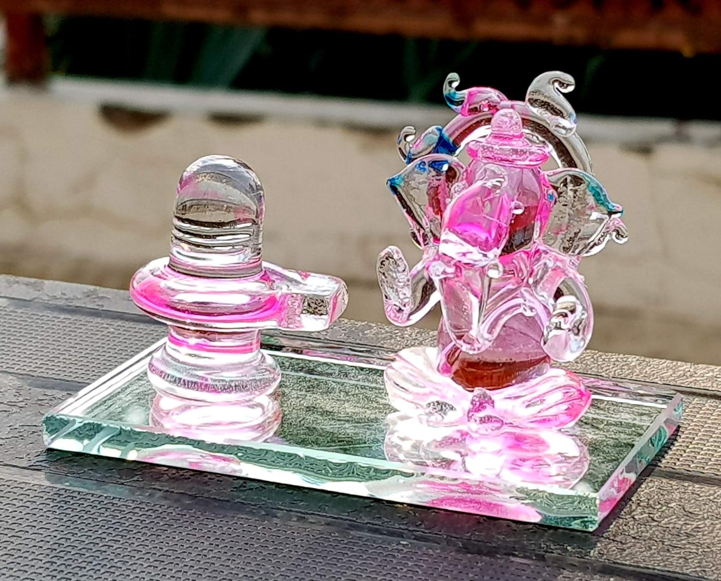 eSplanade Ganesh with Shivling Crystal Glass Showpiece Figurine Murti Idol Statue Sculpture (2") - Car Dashboard Idols | Crystal Glass