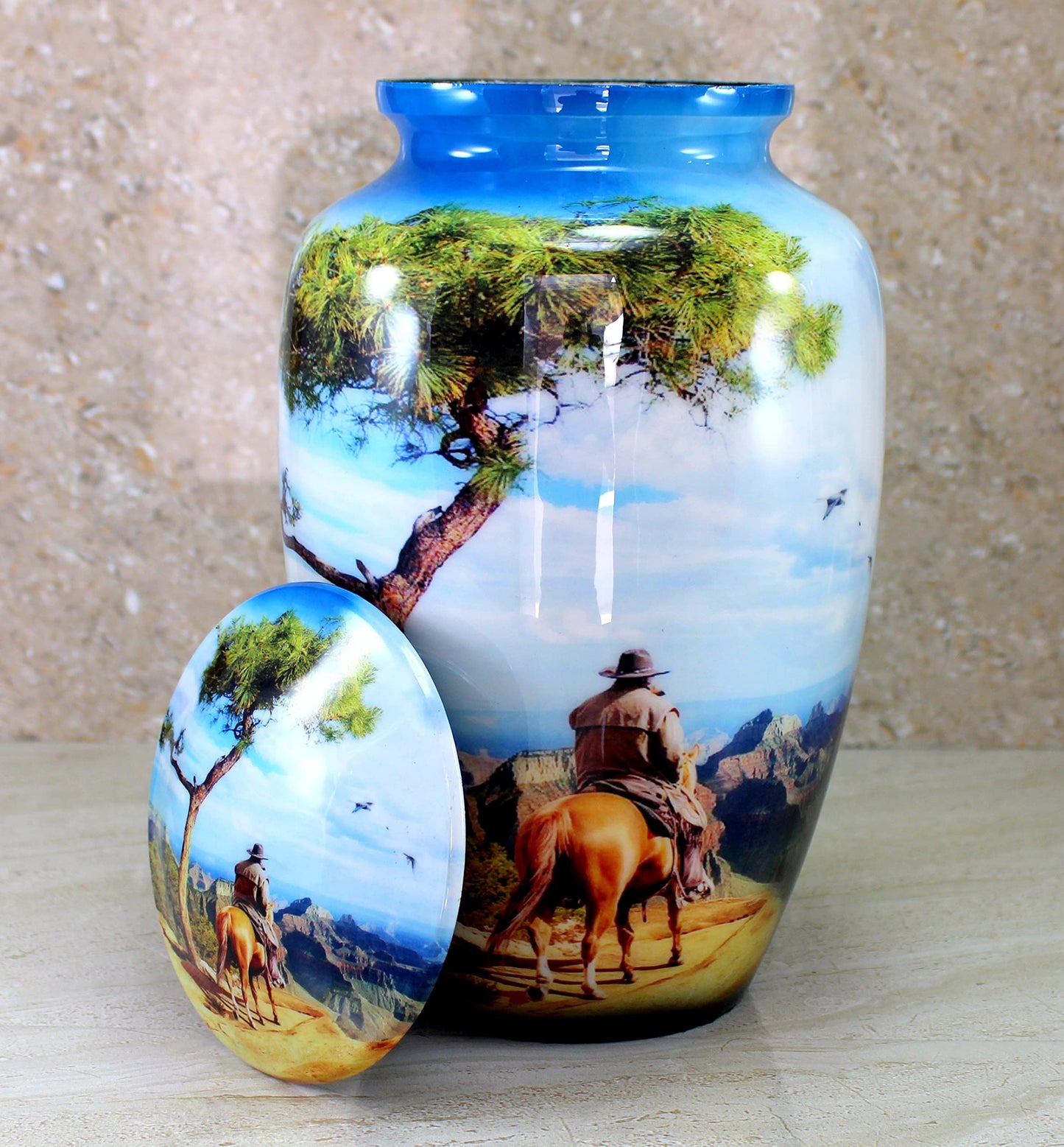 eSplanade Metal Cremation Urn Memorial Jar Pot Container | Full Size Printed Urn for Funeral Ashes Burial | Metal Urns | (Multicolor) - 10" Inches